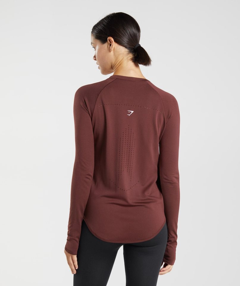 Koszulki Gymshark Sweat Seamless Long Sleeve Top Damskie Bordowe | PL 893JPM